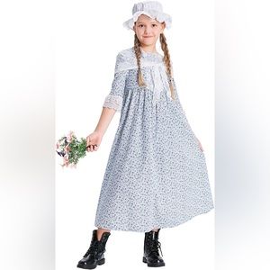 Scarlet Darkness Kid Girls 3-pc Set Colonial Costume Dress w/ Bonnet Shawl - 10Y